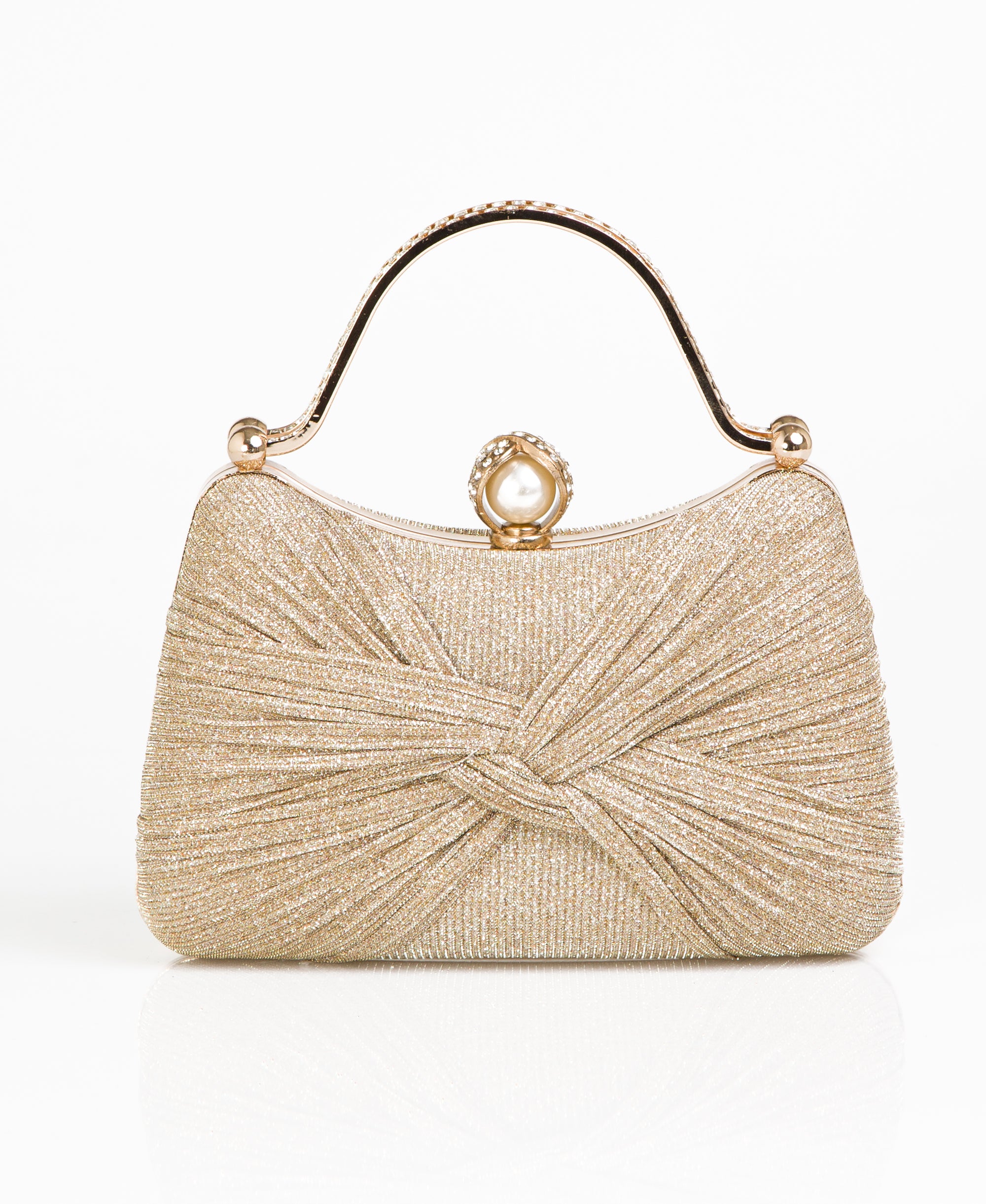 KRISP Pearl Lock Firm Grab Handle Glitter Clutch Bag